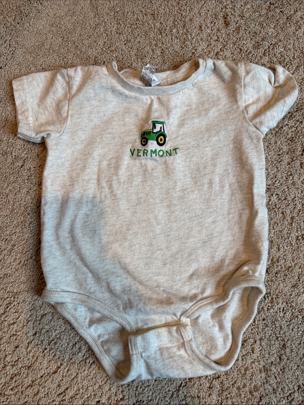 Vermont Tractor Embroidered Cream Baby One-Piece